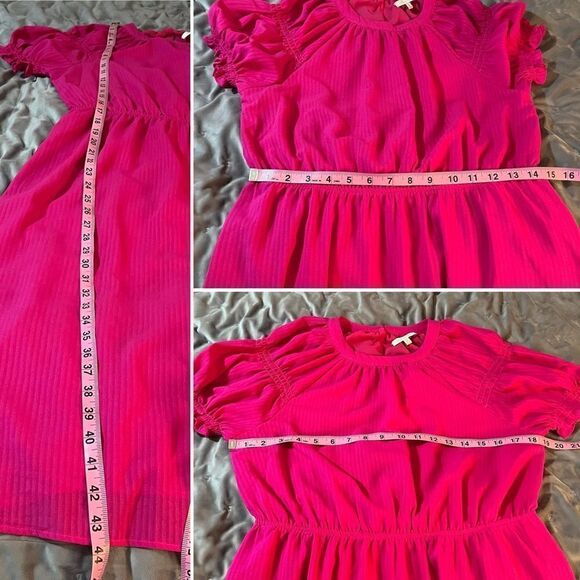 Skies Are Blue Casual Short Sleeve Smocked Sleeve Midi Dress Hot Pink M - Picture 10 of 10